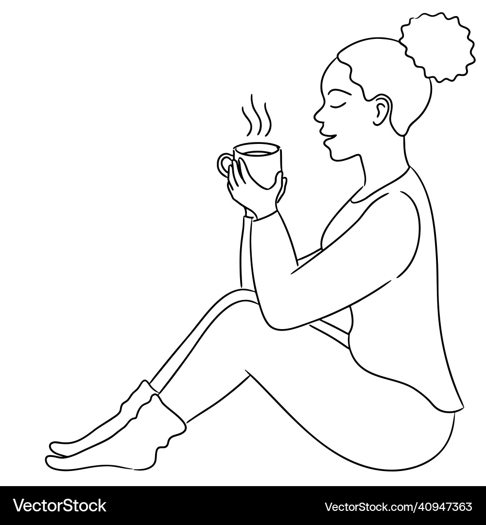Junge schwarze Frau sitzen mit einer Tasse Kaffee Junge schwarze Frau sitzen mit einer Tasse Kaffee vektorbild