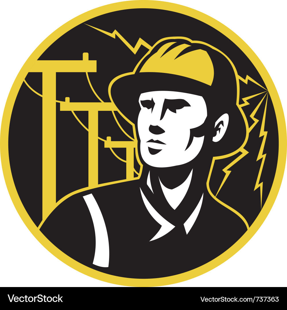 Power Lineman in Storm Vector Image