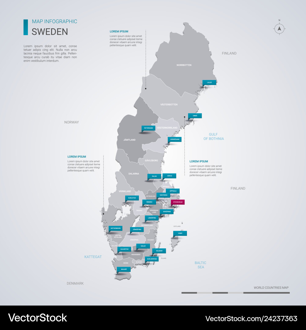Sweden Map with Infographic Pointer Marks vector image