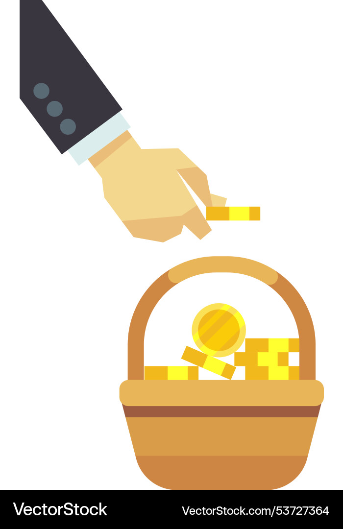 Businessman put coins in basket money savings Businessman put coins in basket money savings vector image