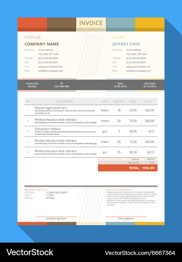 Customizable invoice form template design Vector Image