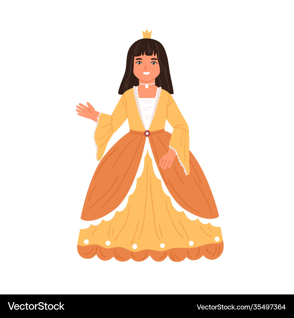 Cute fairytale princess waving hand little girl Cute fairytale princess waving hand little girl vector image