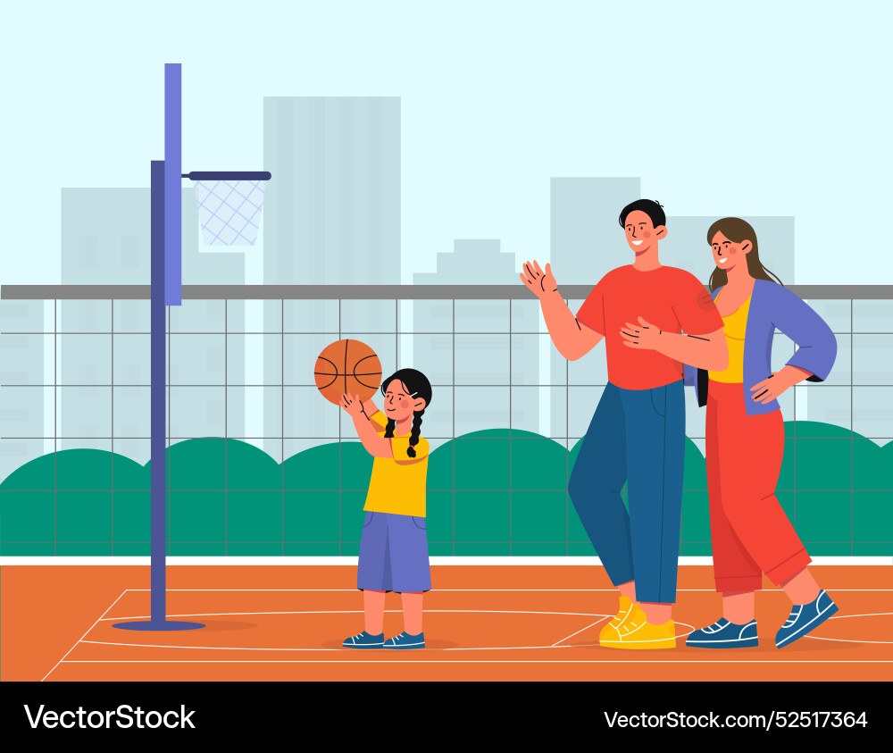 Family play basketball man and woman Family play basketball man and woman vector image