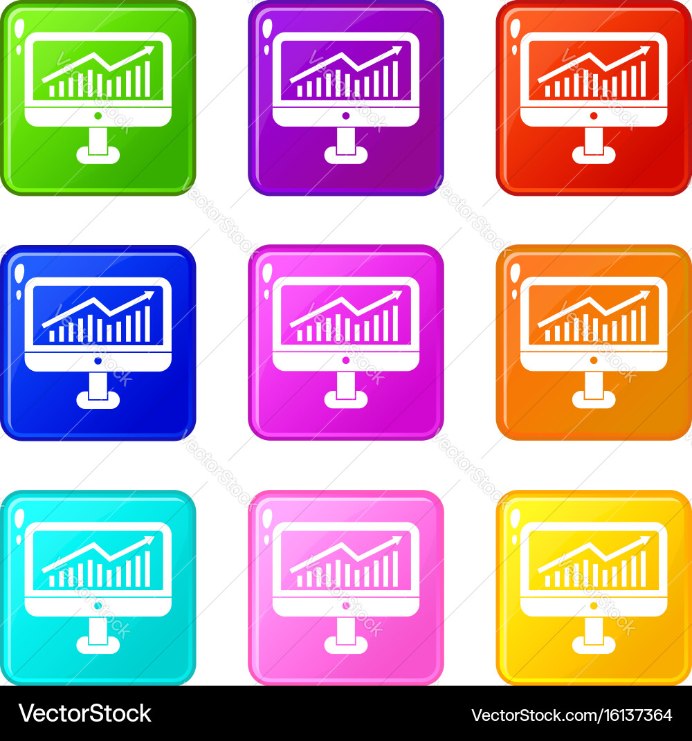 Growth graph on the computer monitor set 9 vector image