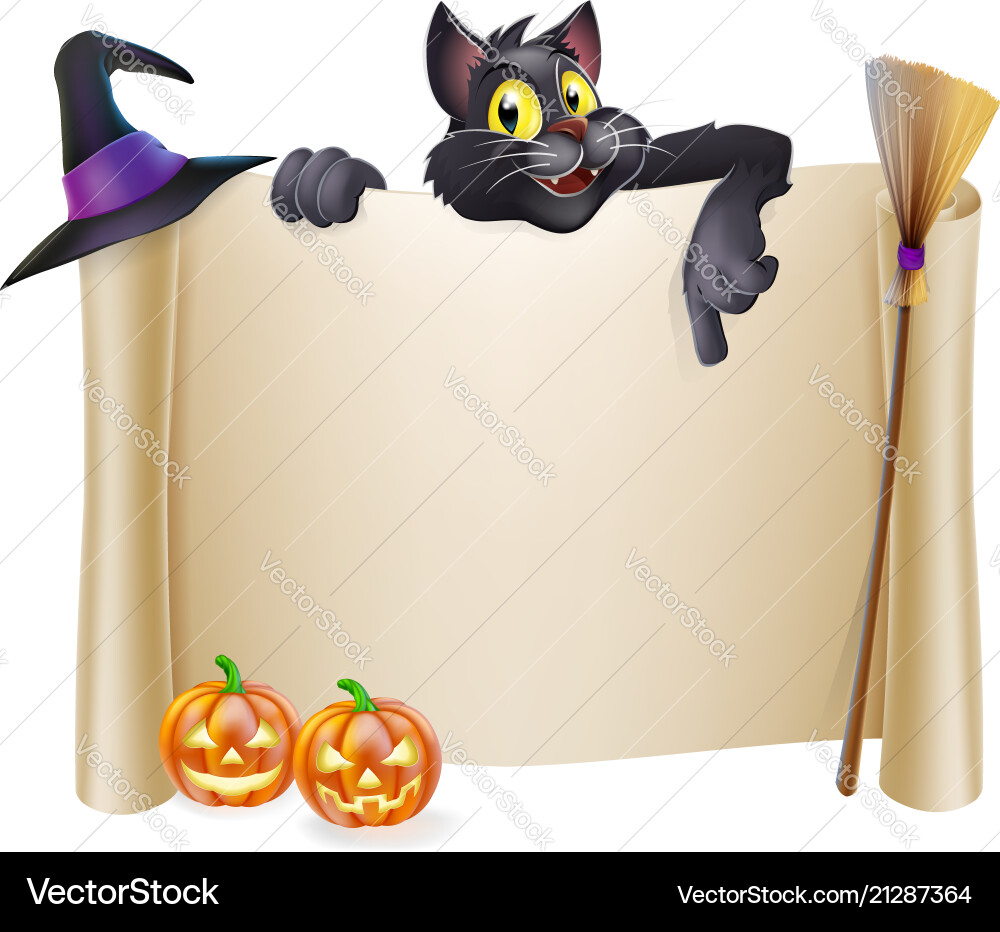 Halloween scroll with cat Halloween scroll with cat vector image