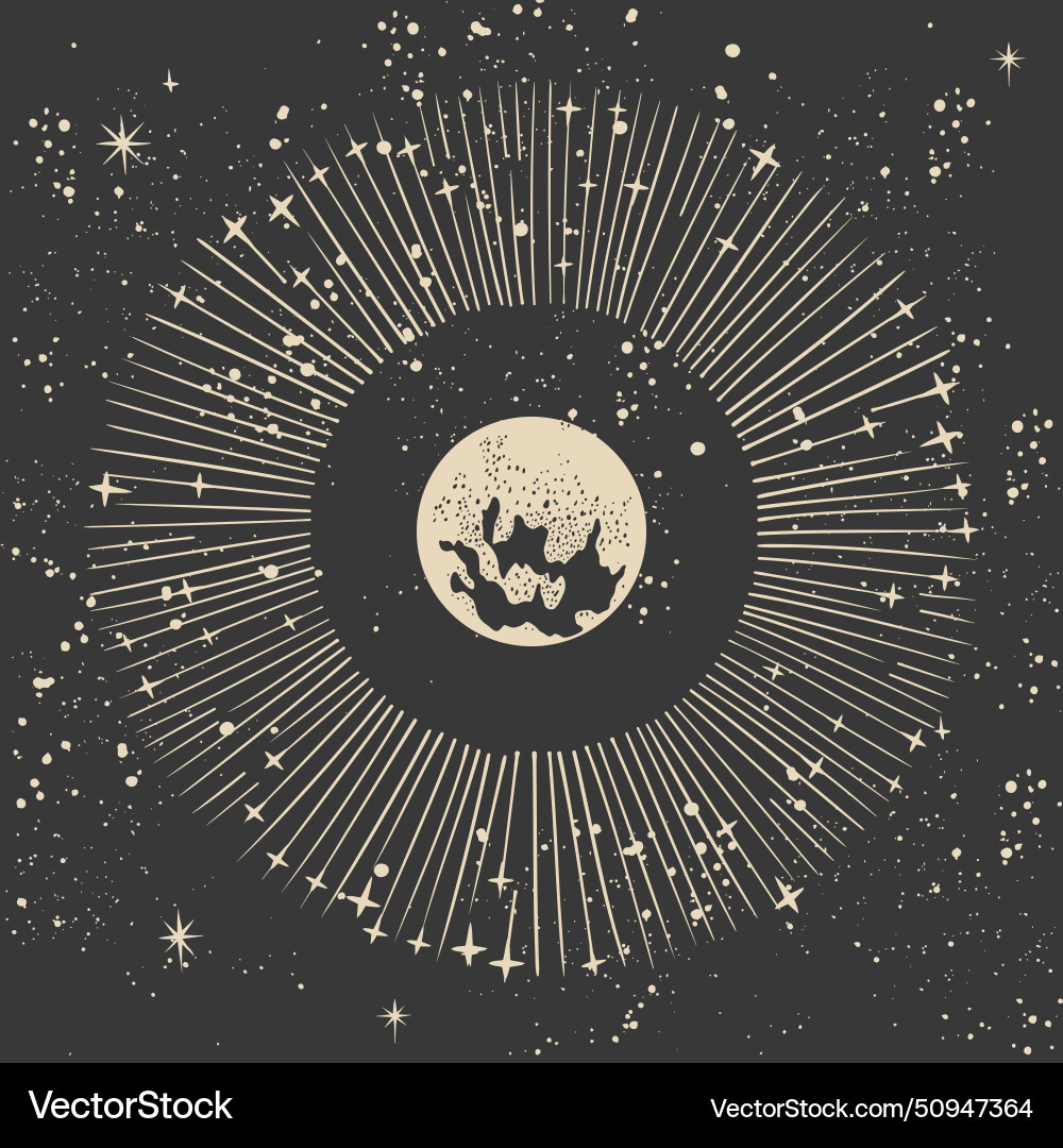 Mystical card with a shining planet in outer space Vector Image