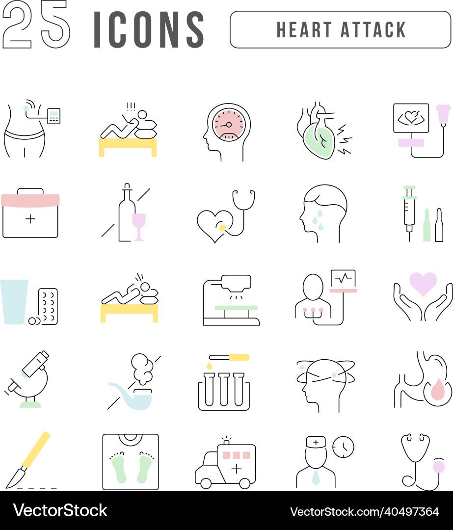 Set of linear icons heart attack Set of linear icons heart attack vector image