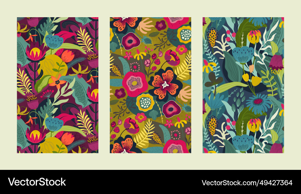 Set of three seamless pattern with bright Set of three seamless pattern with bright Vector Image