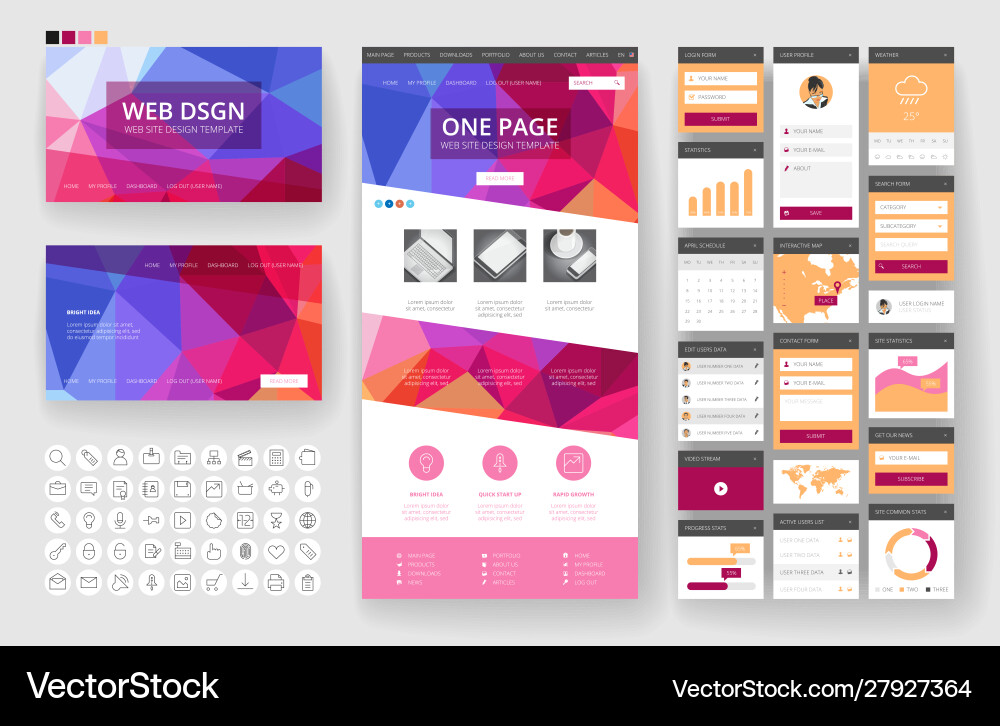 Website design template and interface elements vector image