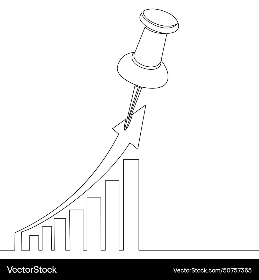 Continuous line chart with arrow fixed a pin Continuous line chart with arrow fixed a pin vector image