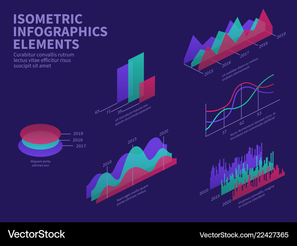 Isometric 3D Bar Chart Elements Royalty Free Vector Image