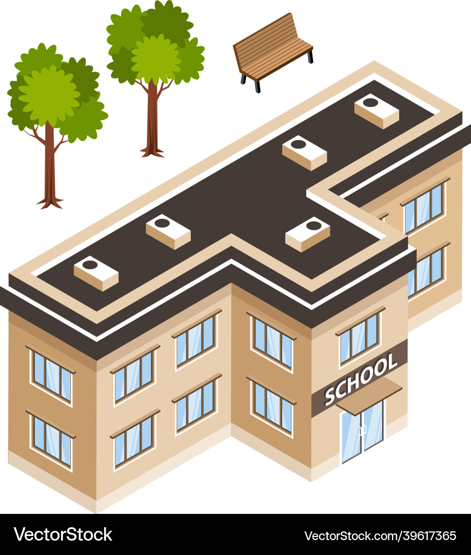 Isometric School Building Icon Royalty Free Vector Image