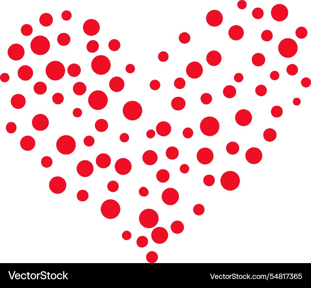 Red polka dots in varying sizes create a heart Red polka dots in varying sizes create a heart vector image