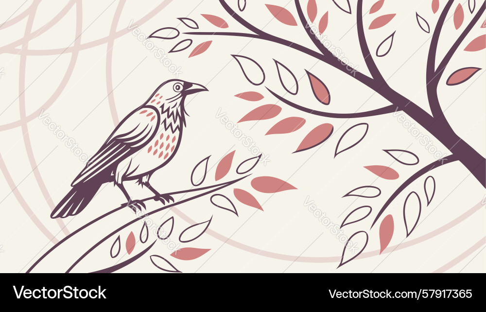 Small bird perched on tree branch with sparse Vector Image