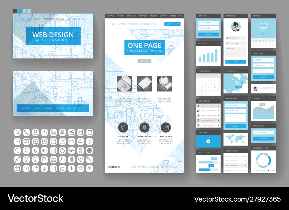 Website design template and interface elements vector image