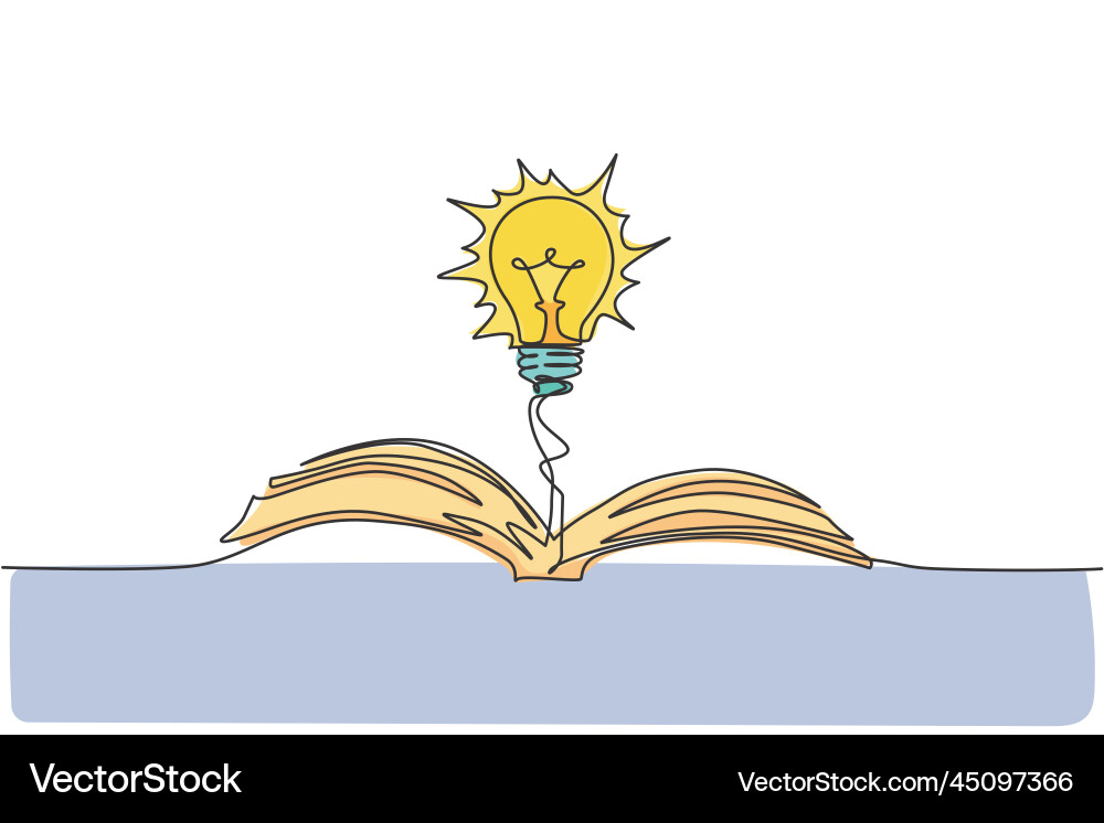 Single continuous line drawing of open book Vector Image