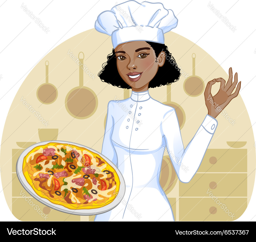 African American Girl Serving Pizza – Royalty-Free Vector | VectorStock, image size:1000x945