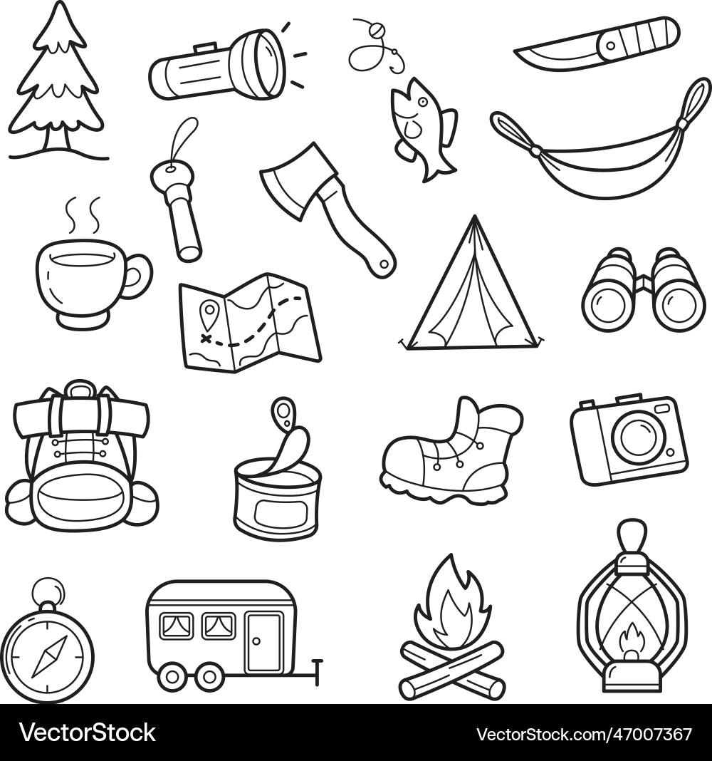 Hand drawn camping and hiking elements Royalty Free Vector