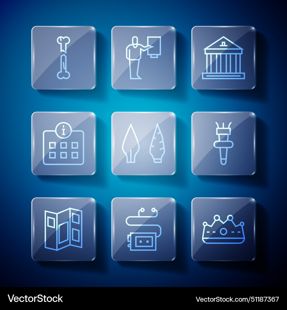 Set line museum guide brochure audio king crown Vector Image