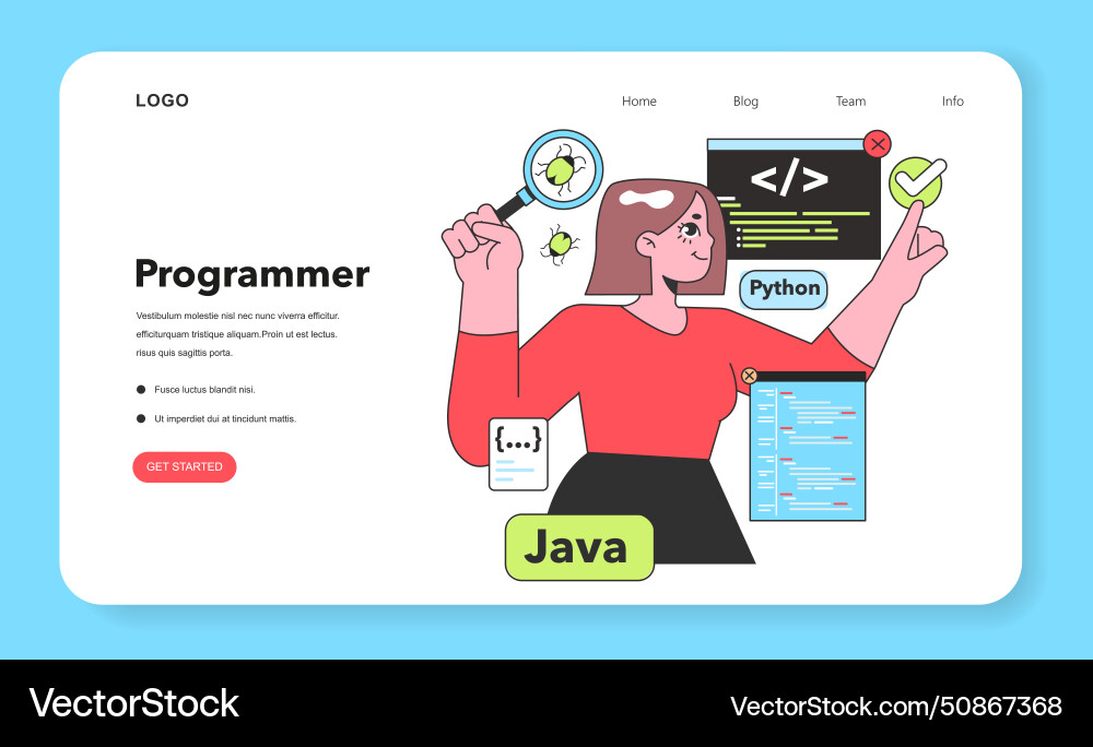 Ein Programmierer untersucht deftly Code für Bugs Ein Programmierer untersucht deftly Code für Bugs vektorbild