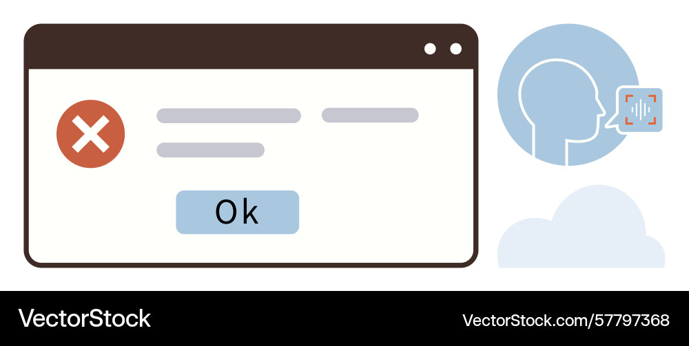Fehlermeldung popup mit Spracherkennung und ai vektorbild