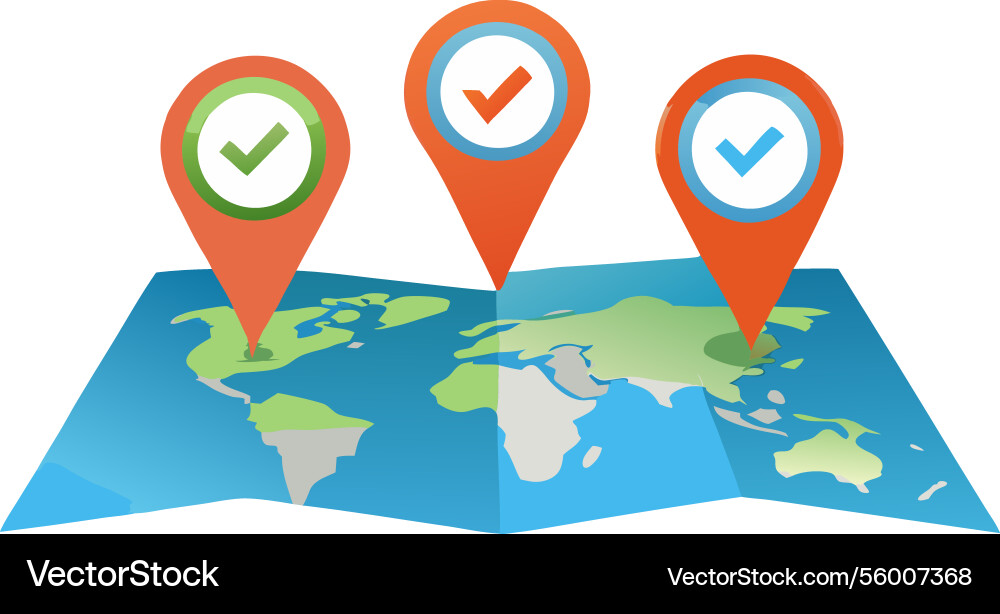 Global locations marked on folded world map Vector Image