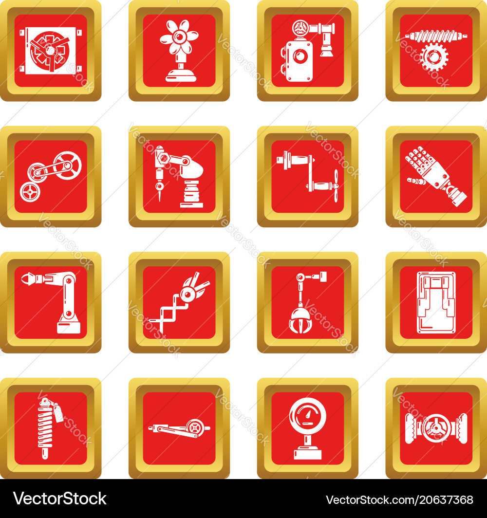 Technical mechanisms icons set red square vector image