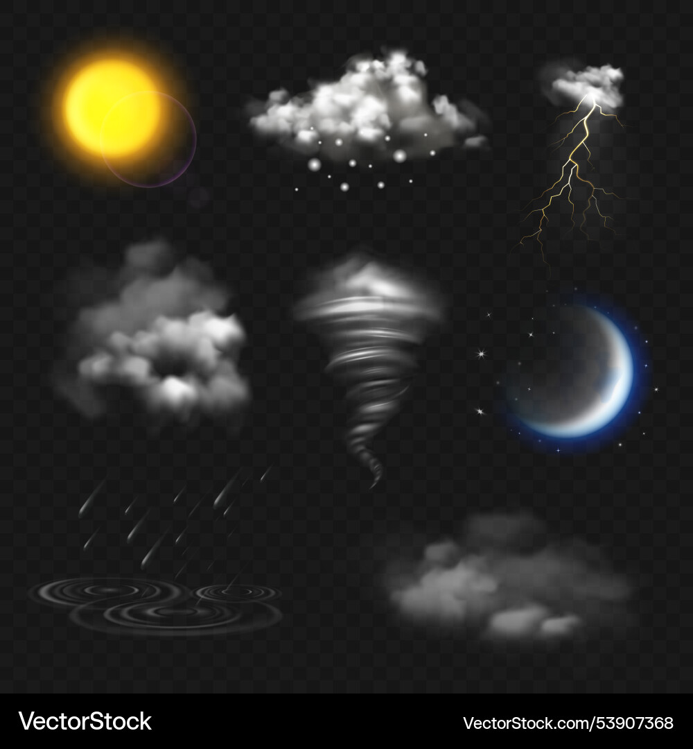 Weather forecast set in realistic style Vector Image