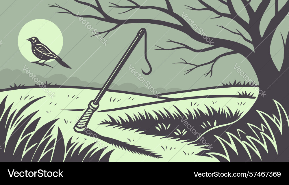 Bird on branch broken scythe desolation design Vector Image