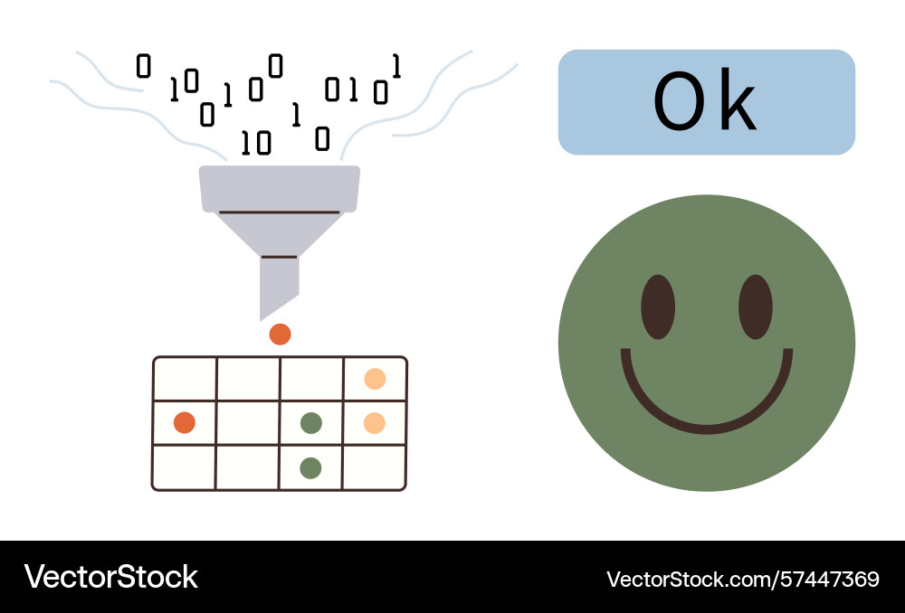 Data filtering process with binary code funnel Data filtering process with binary code funnel vector image
