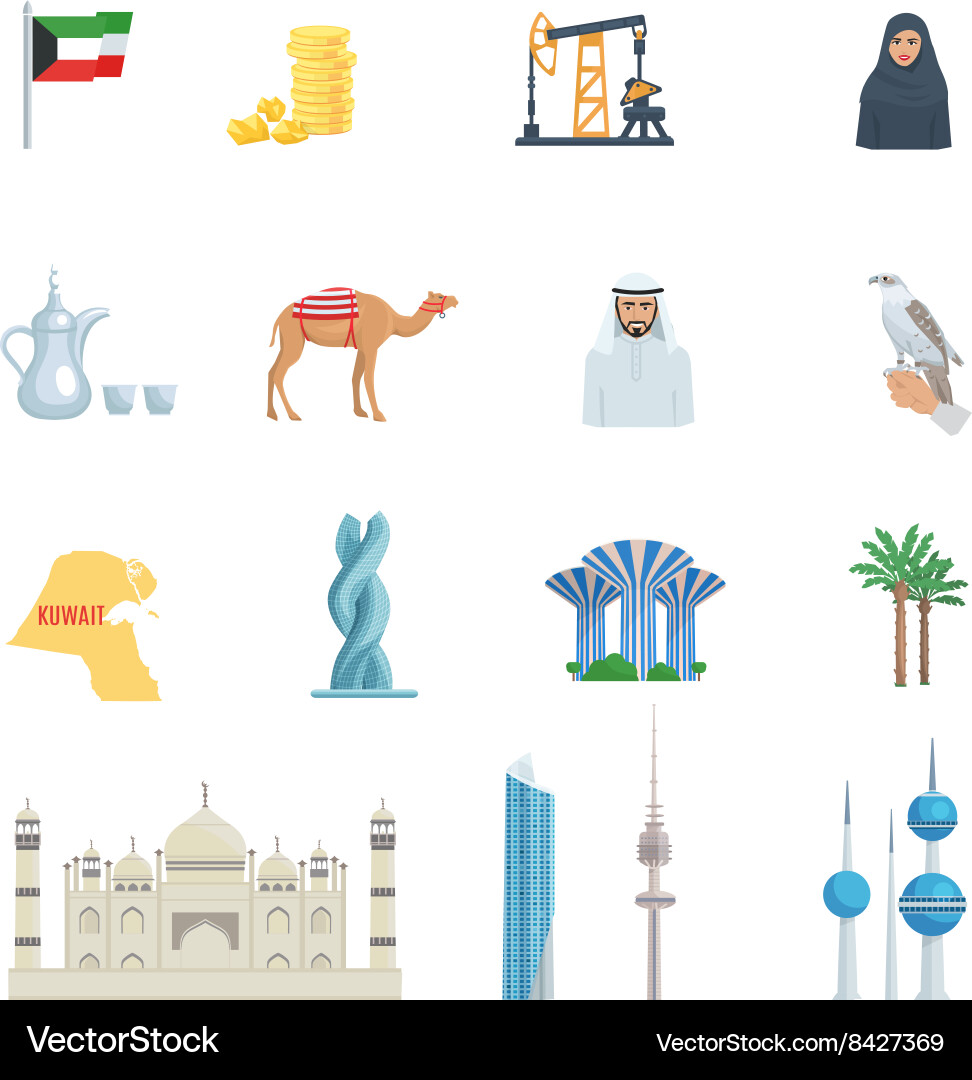 Kuwait culture flat icon set Royalty Free Vector Image