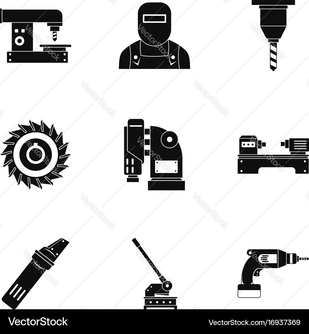 Metal processing tool icon set simple style Vector Image