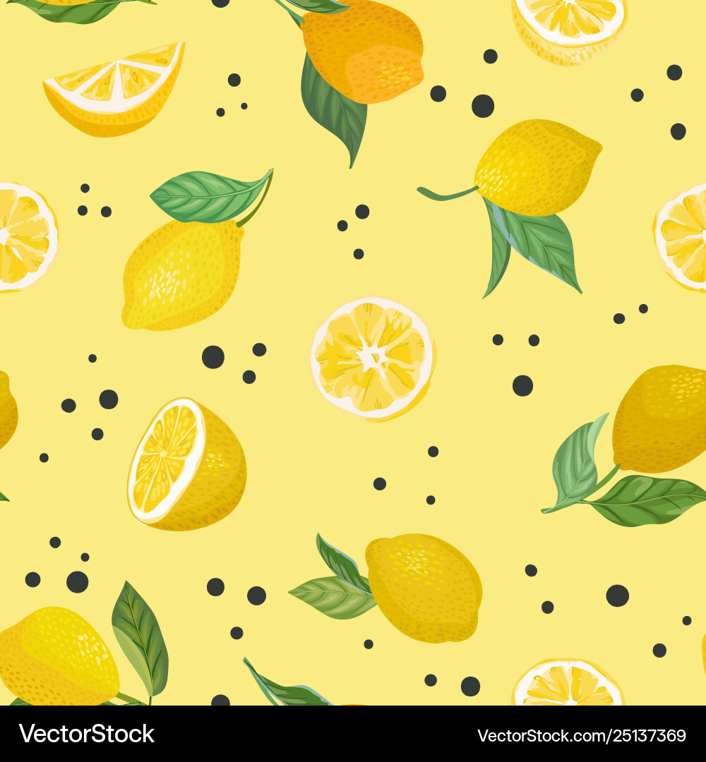 Seamless lemon pattern with tropic fruits leaves Seamless lemon pattern with tropic fruits leaves vector image