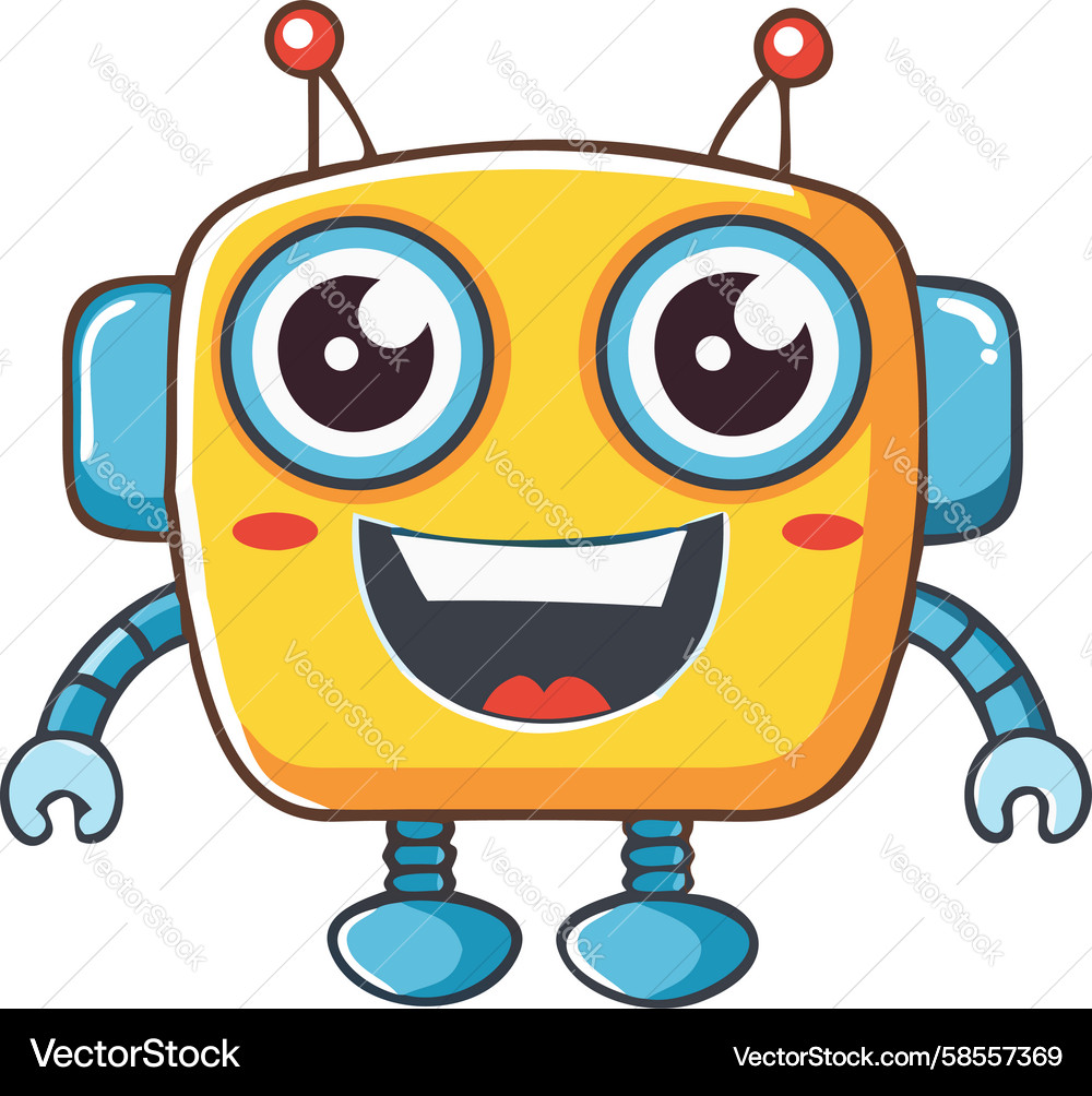 Smiling Yellow Robot Character Vector Image