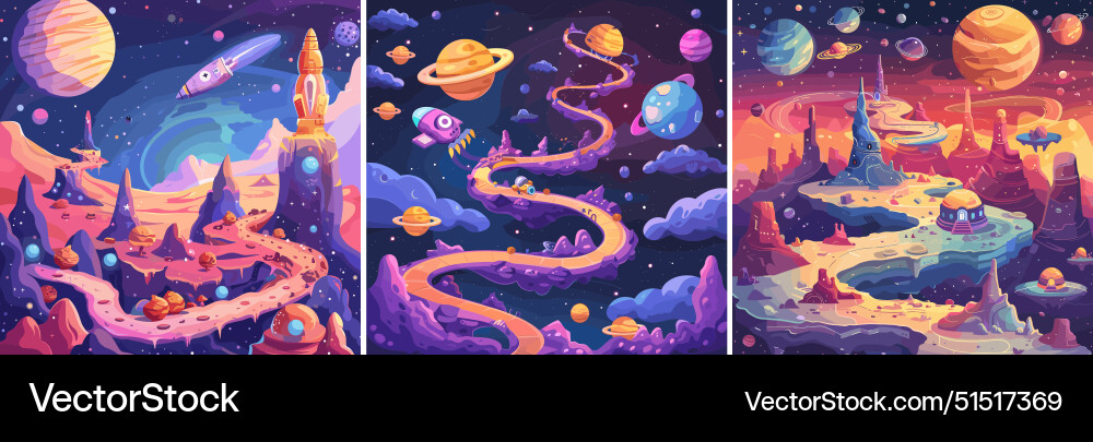 Space game map cartoon concepts rocket Royalty Free Vector