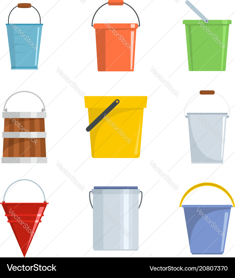 Bucket types container icons set isolated Bucket types container icons set isolated vector image