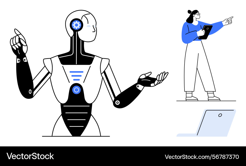Human interaction with ai robot demonstrating Human interaction with ai robot demonstrating vector image