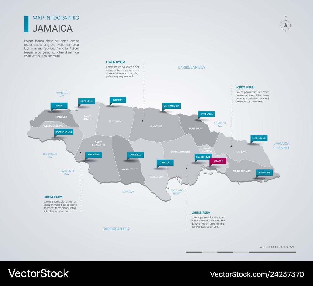 Jamaica map with infographic elements pointer Jamaica map with infographic elements pointer vector image