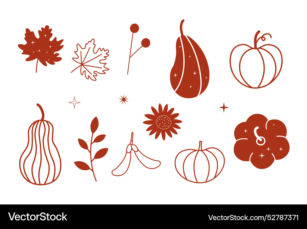 Autumn objects in boho style Autumn objects in boho style vector image