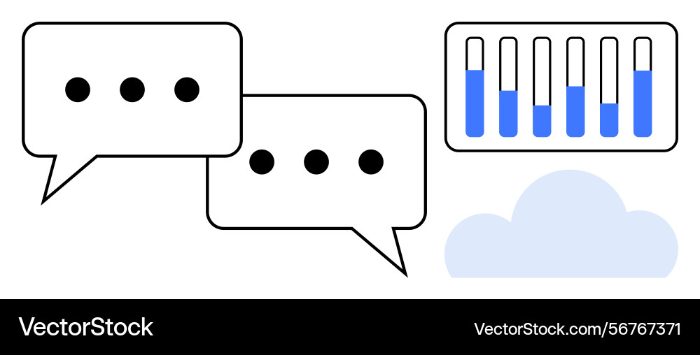 Chat bubbles with bar graph and cloud representing Vector Image