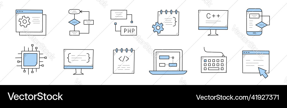 Coding Doodle Icons - Technology & Software Vector Image