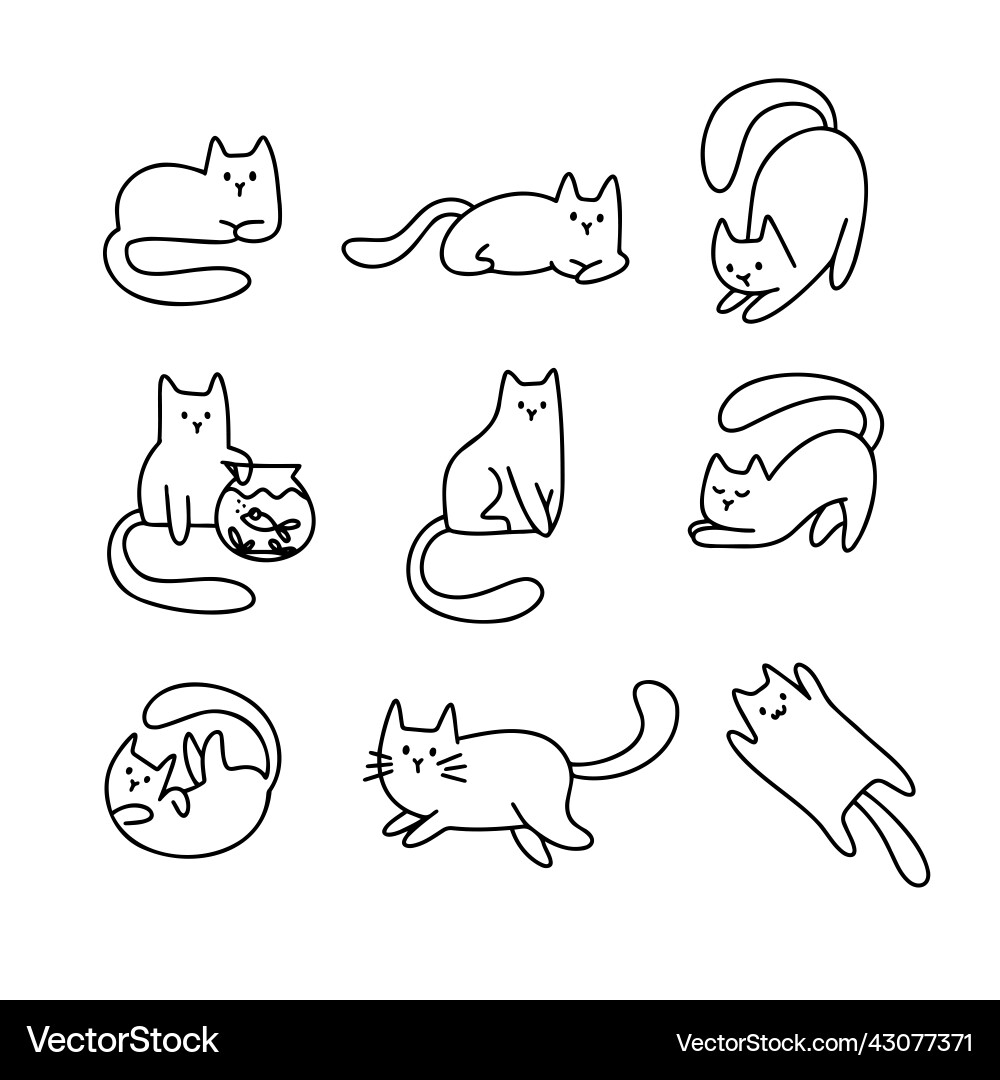 Cute Cartoon Cats Doodle Set vector image