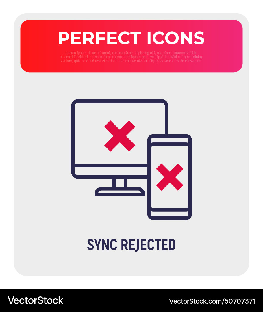 Sync between computer and smartphone is rejected Vector Image