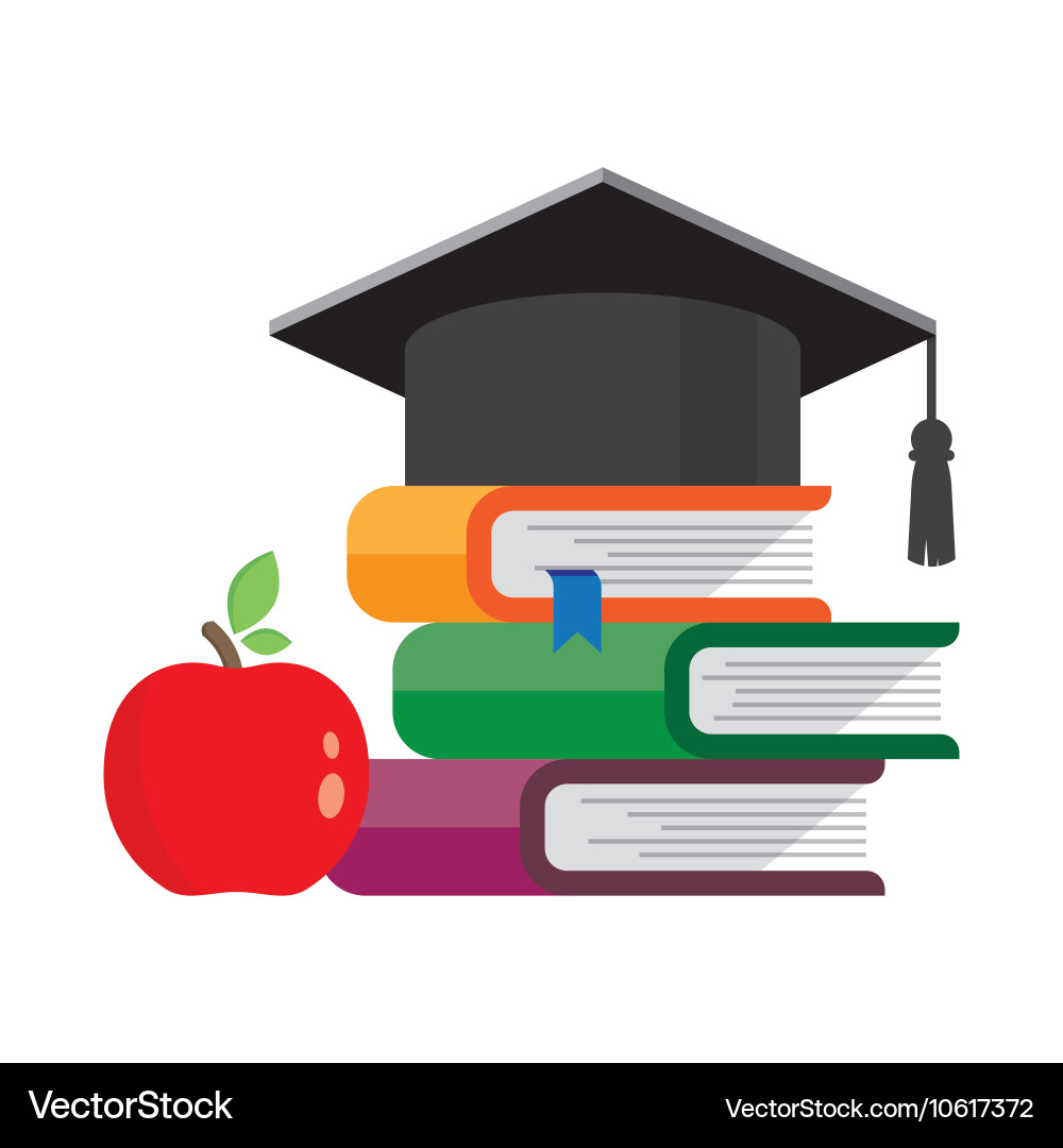 Graduation cap on books stacked Royalty Free Vector Image