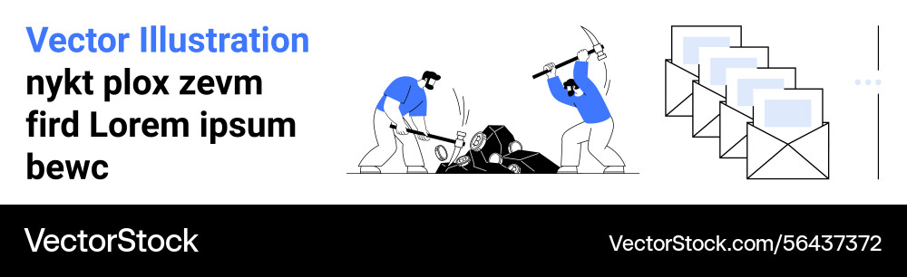 Workers mining rocks with tools as emails Workers mining rocks with tools as emails vector image