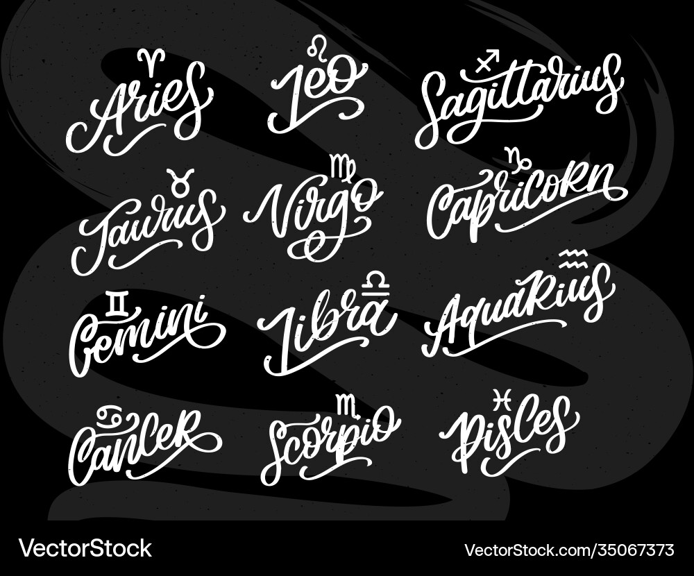 Zodiac lettering sign cartoon astrology text Zodiac lettering sign cartoon astrology text vector image