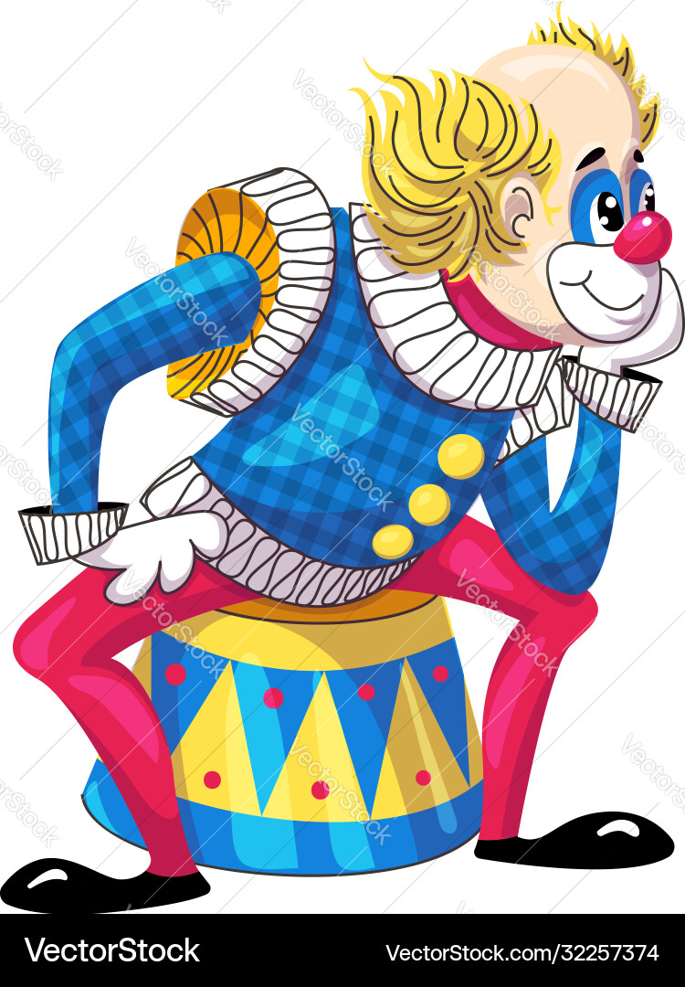 Clown on drums icon cartoon style Clown on drums icon cartoon style vector image