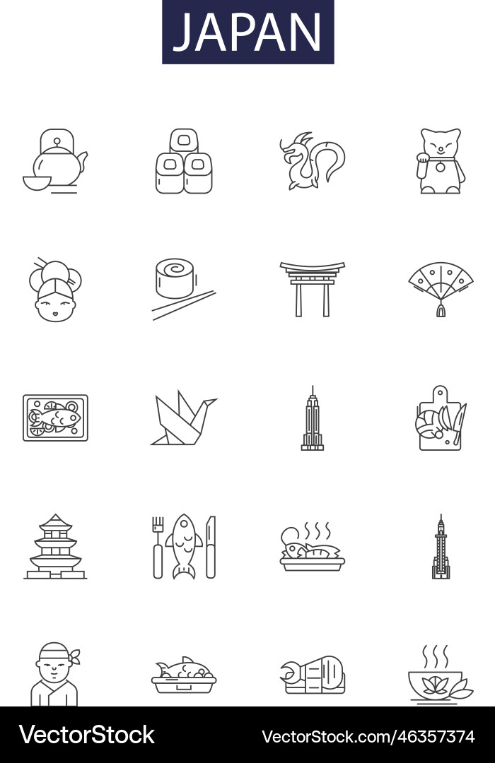 Japan line icons and signs tokyo sushi Vector Image