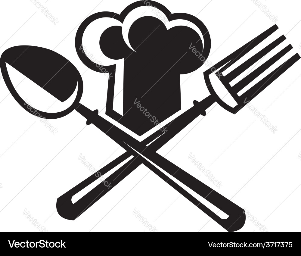 Chef hat with spoon and fork Royalty Free Vector Image