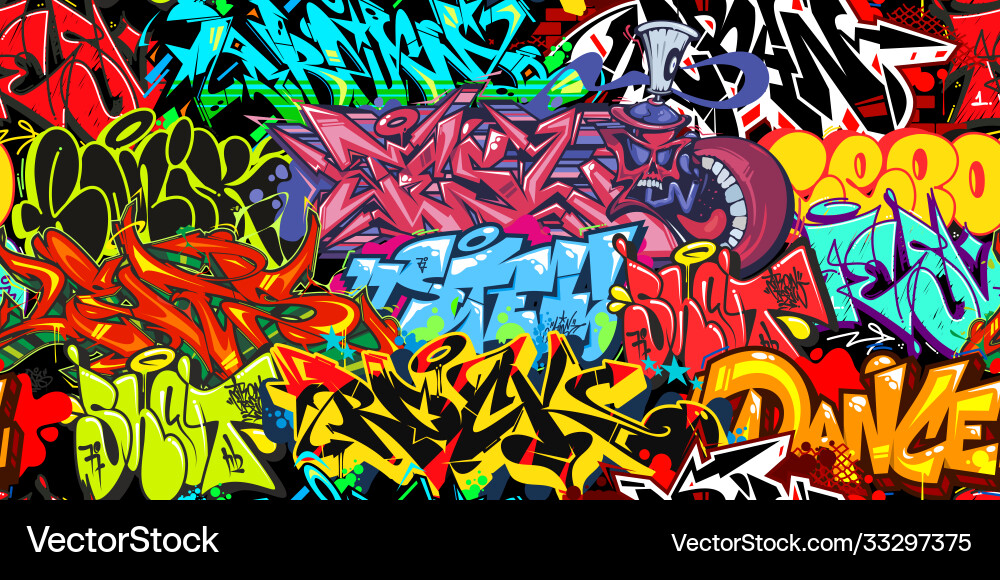 Colorful graffiti street art seamless pattern Colorful graffiti street art seamless pattern vector image